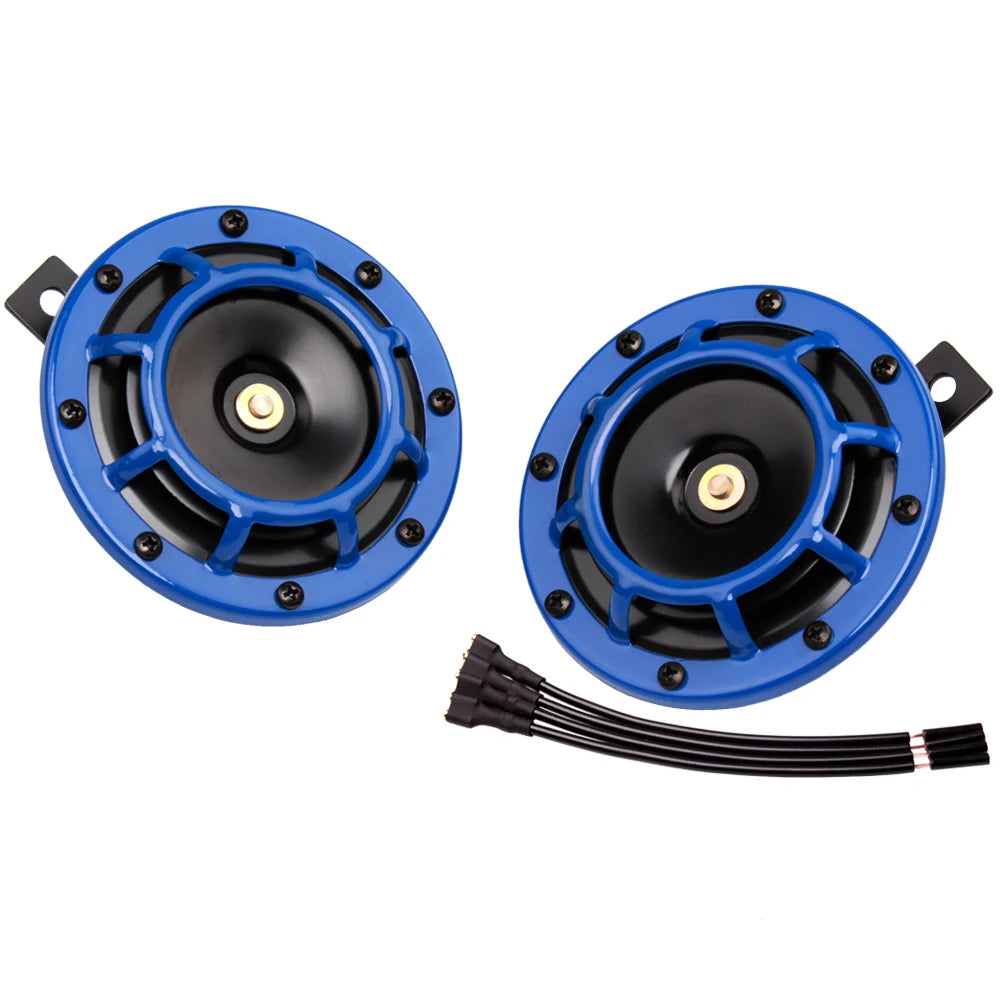 ALLREY 2Pcs Car Horn Multi-Color 12V Disc Electric Air Horn Kit Dual Tone Super Loud Alarm Singal Motorcycle Truck Warning Tool - TrendForce25