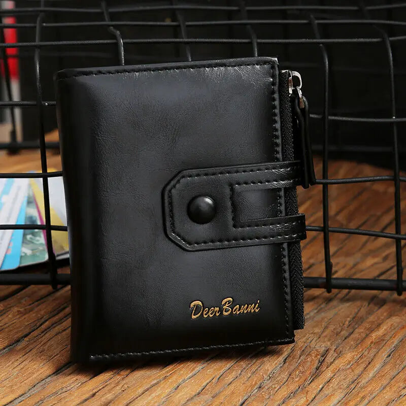 Men's Short Wallet Double zipper Multi Card Slots Holder Coin Purses With Snap Button PU Leather Billfold - TrendForce25