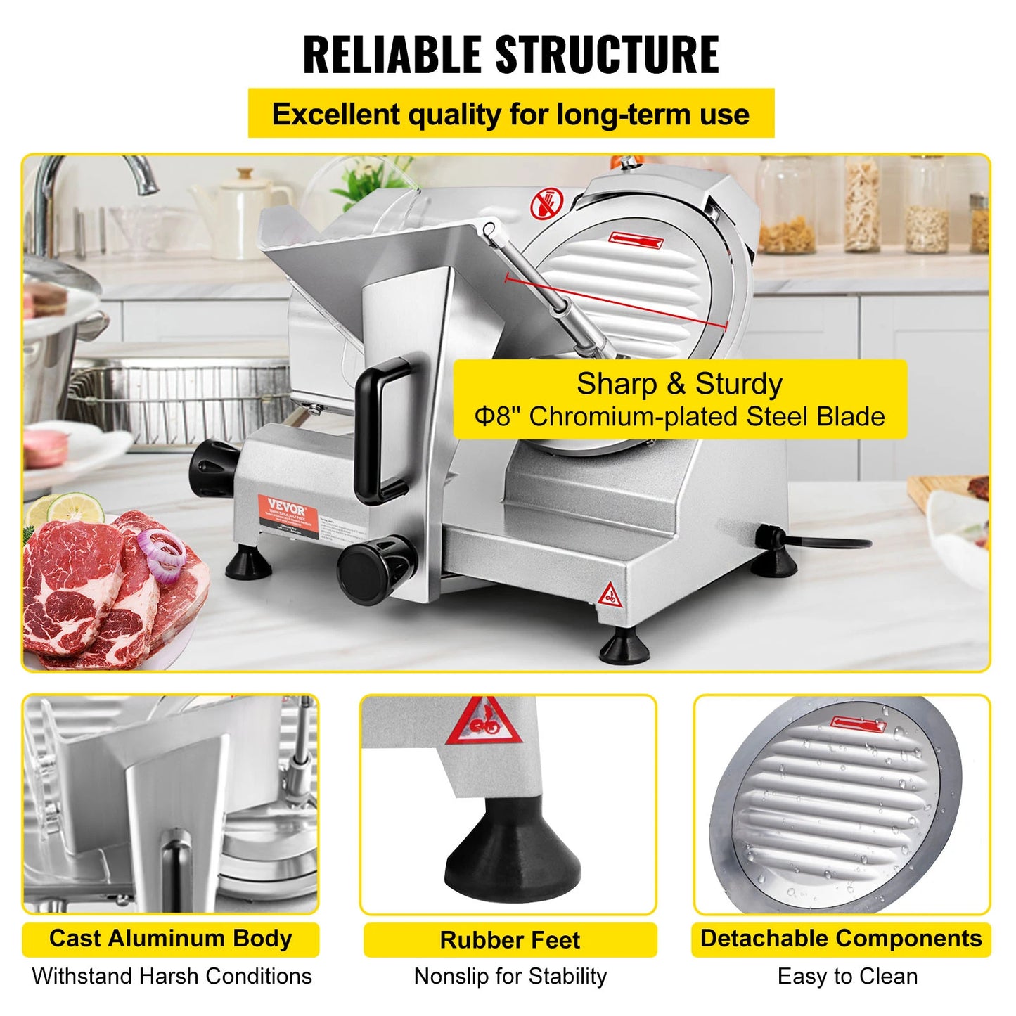 VEVOR Meat Slicer 200W/240W/320W/340W Electric Deli Food Slicer Adjustable Thickness for Commercial and Home Use Cut Meat Cheese - TrendForce25