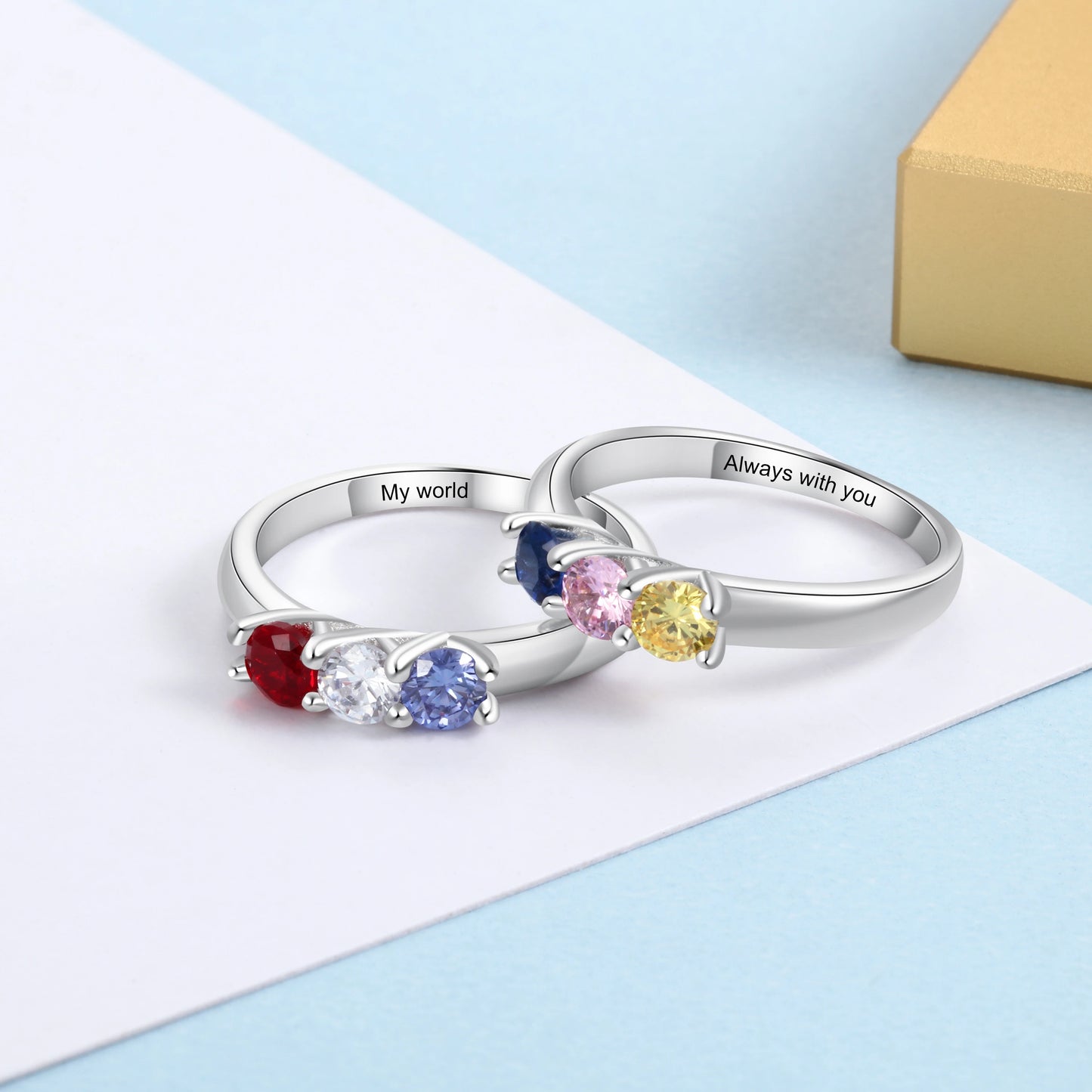 925 Sterling Silver Custom Name Rings for Women Personalized Engraving Mothers Ring with Birthstone Silver 925 Fine Jewelry Gift - TrendForce25