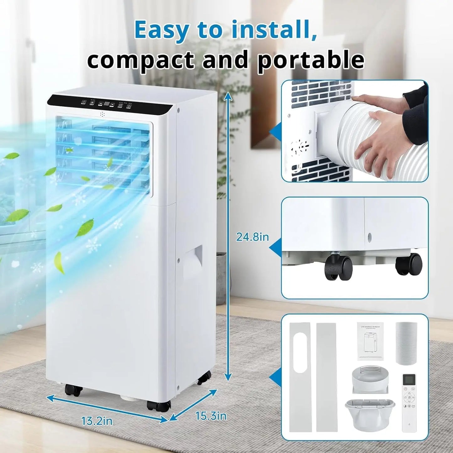 8000BTU Portable Air Conditioners With Remote Control And 24h Timer, 3 In 1 Low Noise Portable Ac Unit With Dehumidifier
