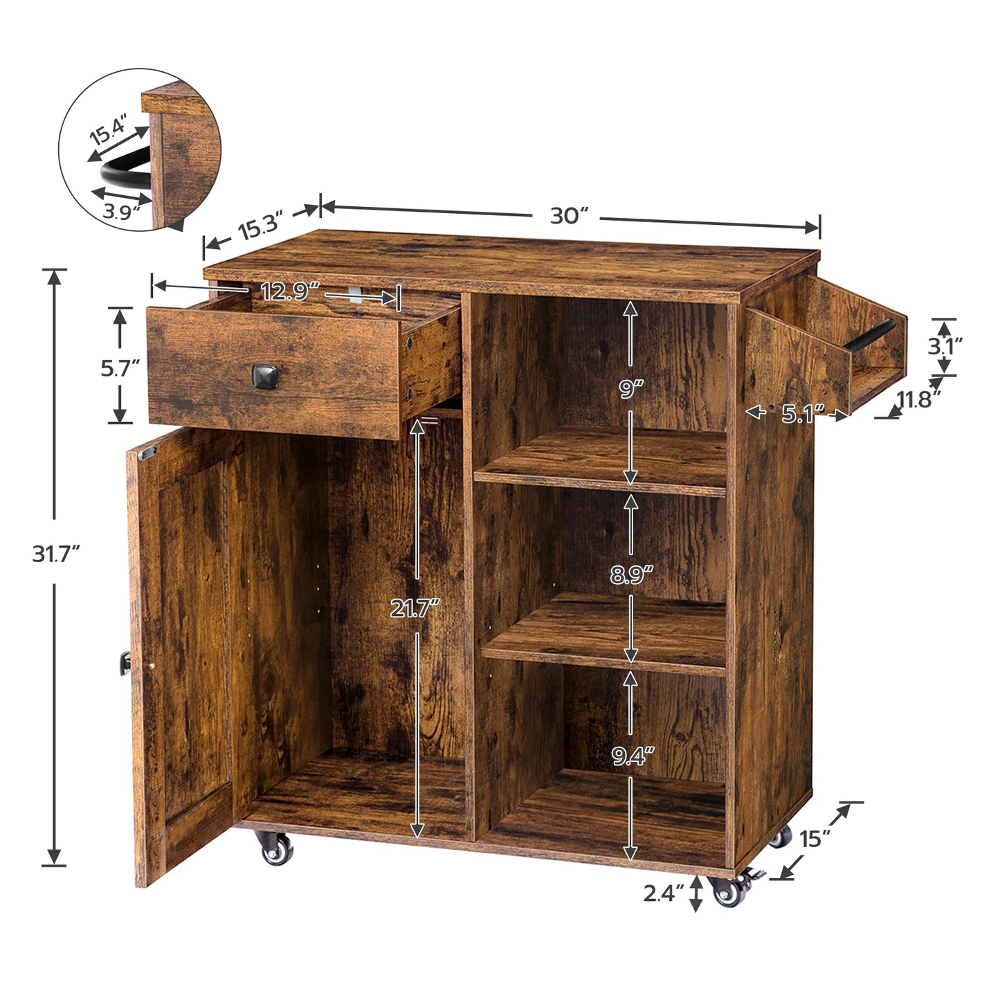 HOOBRO Kitchen Island Storage Cabinet with Drawer Stroller Kitchen Cart with Spice and Towel Rack Saving Space,
