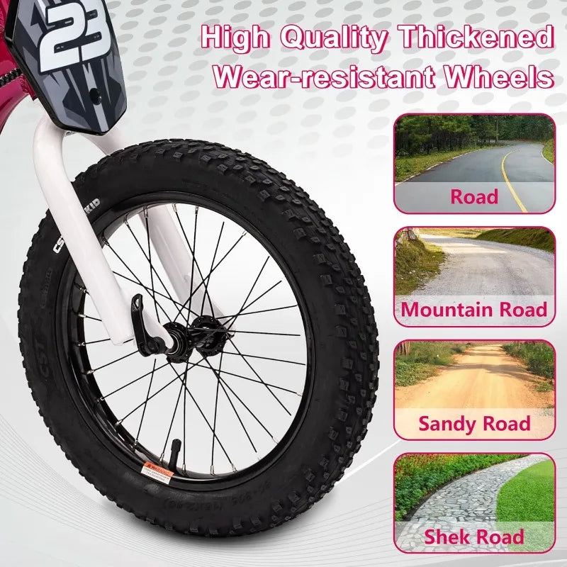 Electric Dirt Bike Kids Ages 6-12, 250W Motorcycle Up 5.5MPH 24V Detachable Battery 16'' Inflatable Tire Balance Bike(Pink) - TrendForce25