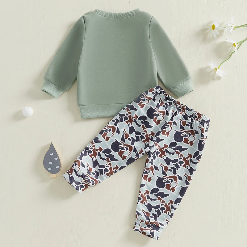 Toddler Winter 2PCS Clothing Sets Warm Fleece Hoodie Bear Print Pullover Elastic Waist Pants Outfit for Boys