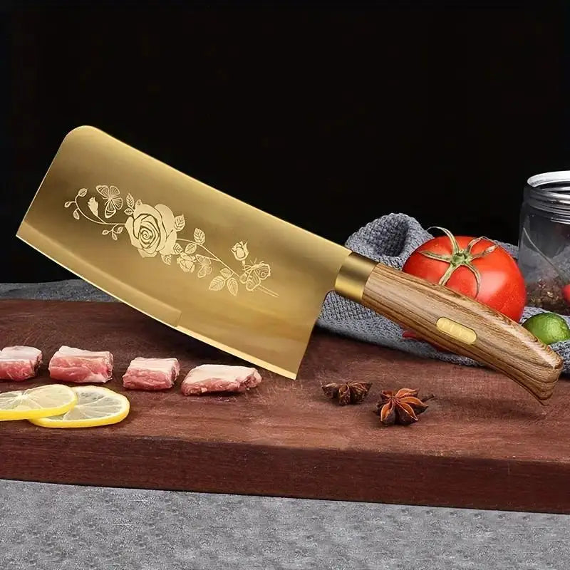 4-Piece Titanium-Coated Kitchen Knife Set - Sharp, Durable, Perfect for Cutting Meat and Bones,Commercial kitchen and Home Cooks