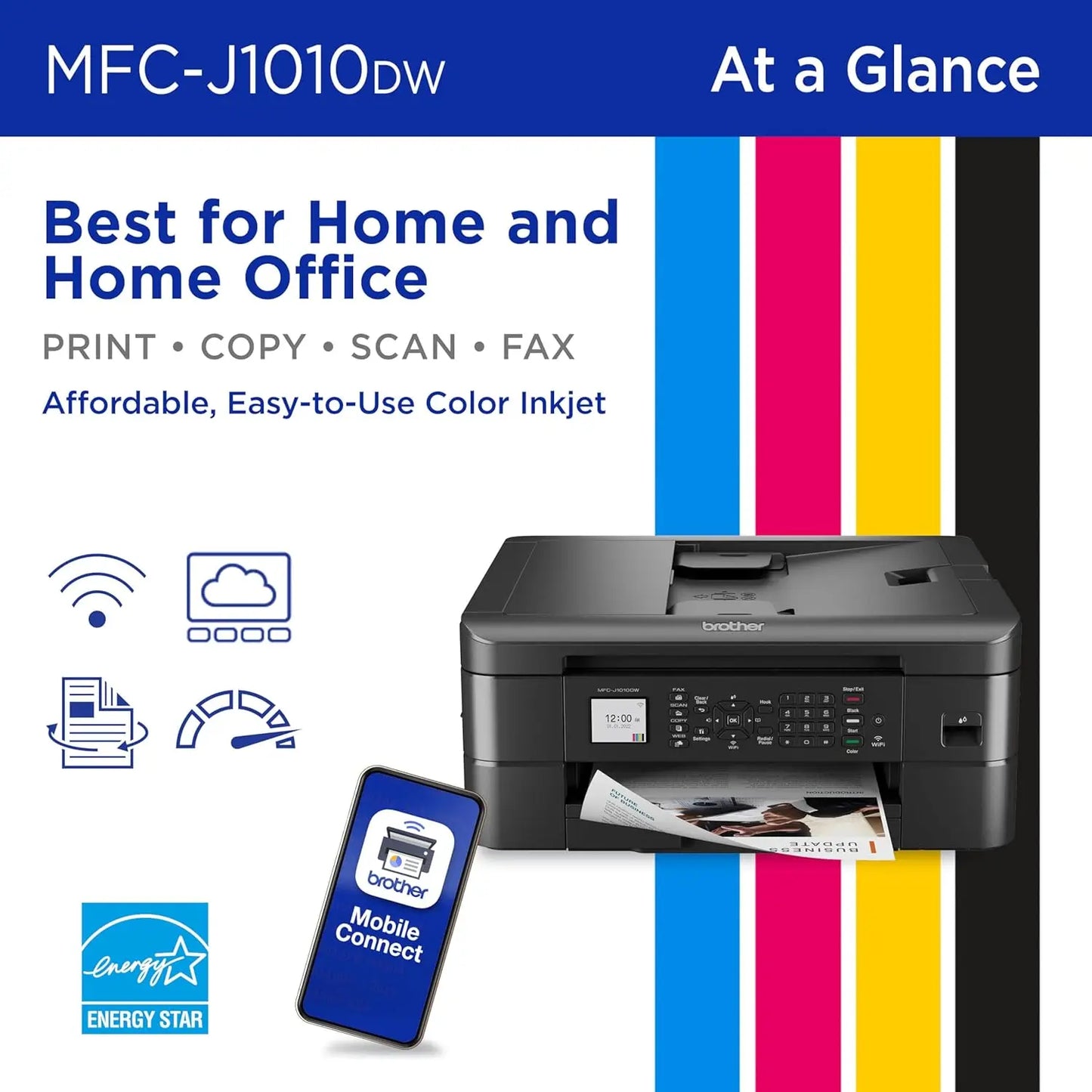 MFC-J1010DW Wireless Color Inkjet All-in-One Printer with Mobile Device and Duplex Printing, Refresh Subscription and Works