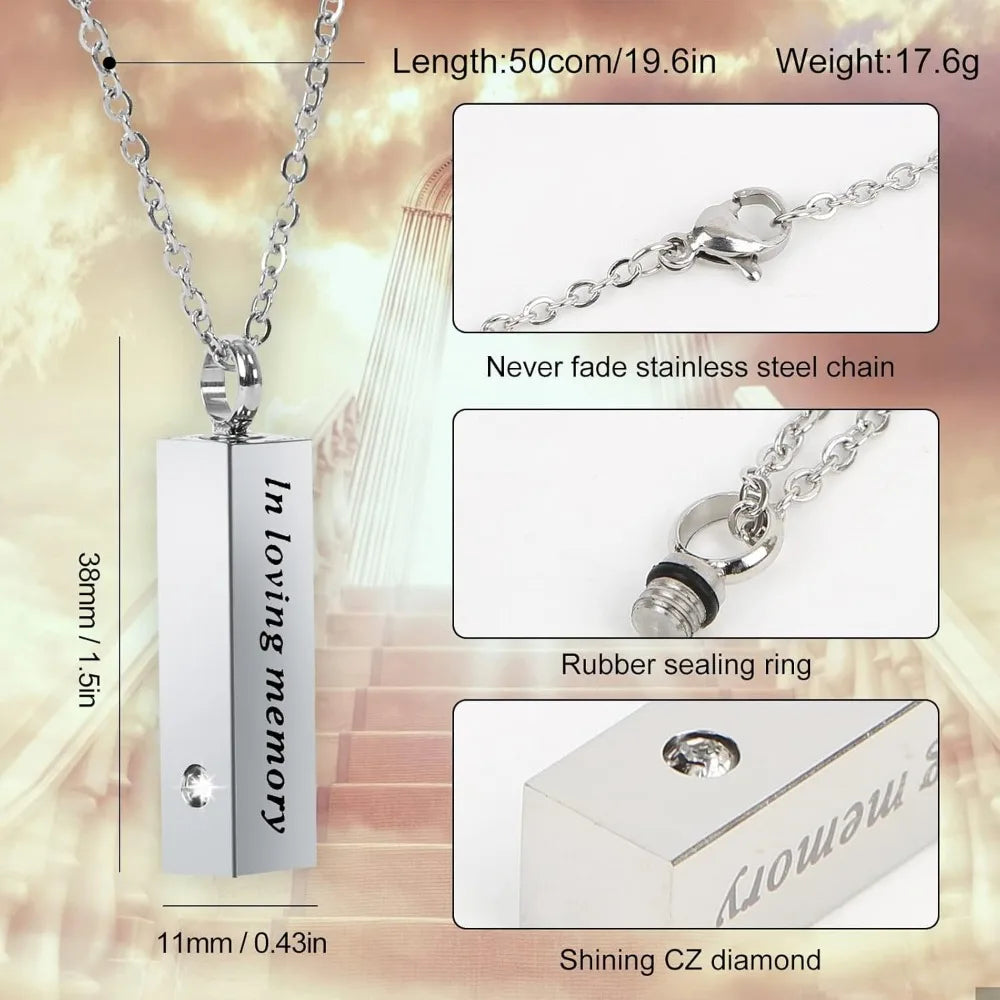 8 Pcs Urn Necklace for Ashes; Stainless Steel Cremation Jewelry for Women and Men. Cylinder Keepsake Pendants with Funnel