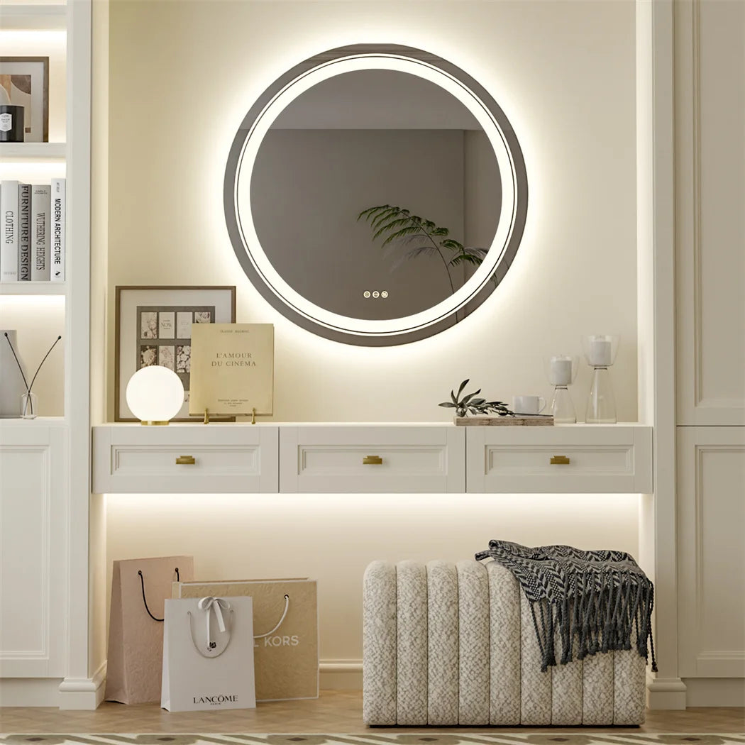 LUVODI Smart Illuminate LED Mirror for Bathroom Round Waterproof Washroom Toliet Wash Basin Bath Shower Fogless Mirror - TrendForce25