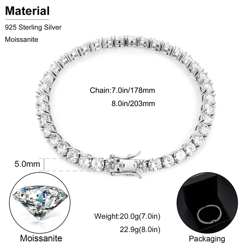 Real 4mm EF Color Moissanite Sparkling Full Diamond GRAY 925 Sterling Silver Wedding Engagement Party Jewelry Bracelet For Women - TrendForce25
