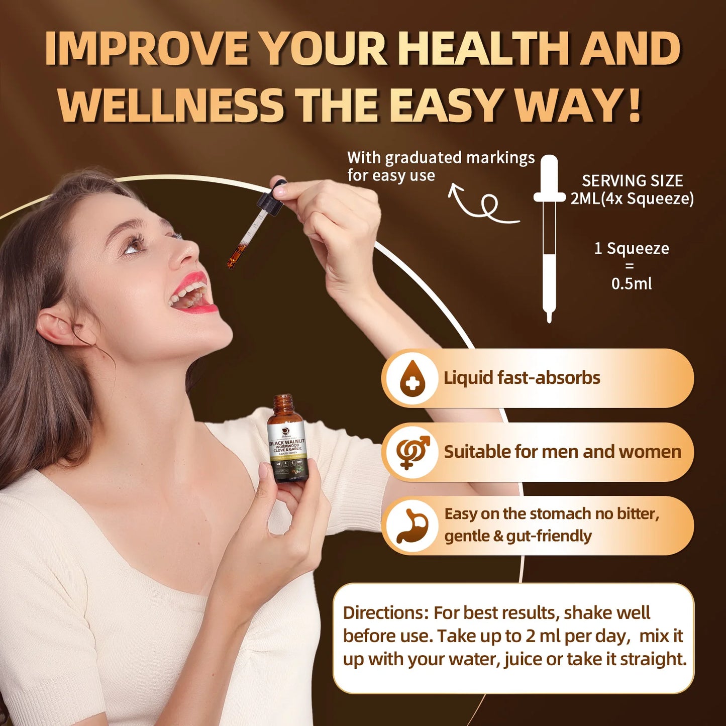 Lukaree 60ML Black Walnut Drop with Wormwood Clove & Garlic Support Digestion and Immune Health, Detoxify the Body Antioxidant - TrendForce25