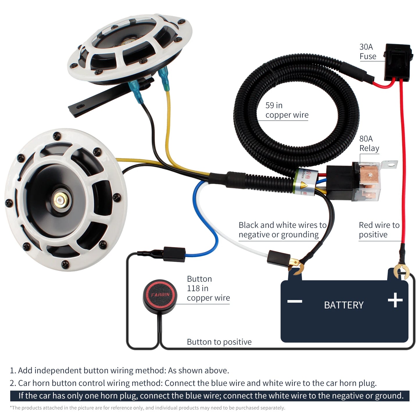 ALLREY 2Pcs Car Horn Multi-Color 12V Disc Electric Air Horn Kit Dual Tone Super Loud Alarm Singal Motorcycle Truck Warning Tool - TrendForce25