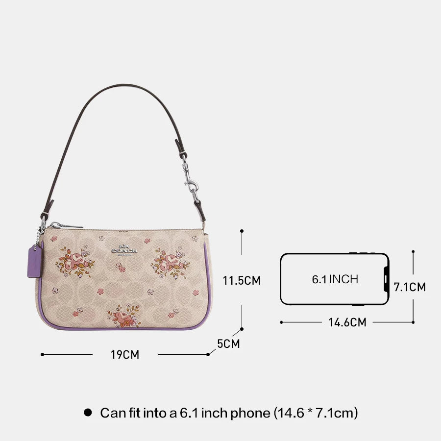 Coach Nolita 19 Shoulder Bag In Blocked Signature Canvas With Floral Print Women Clutch Bag Ladies Cute Purses And Bags,CAQ19 - TrendForce25