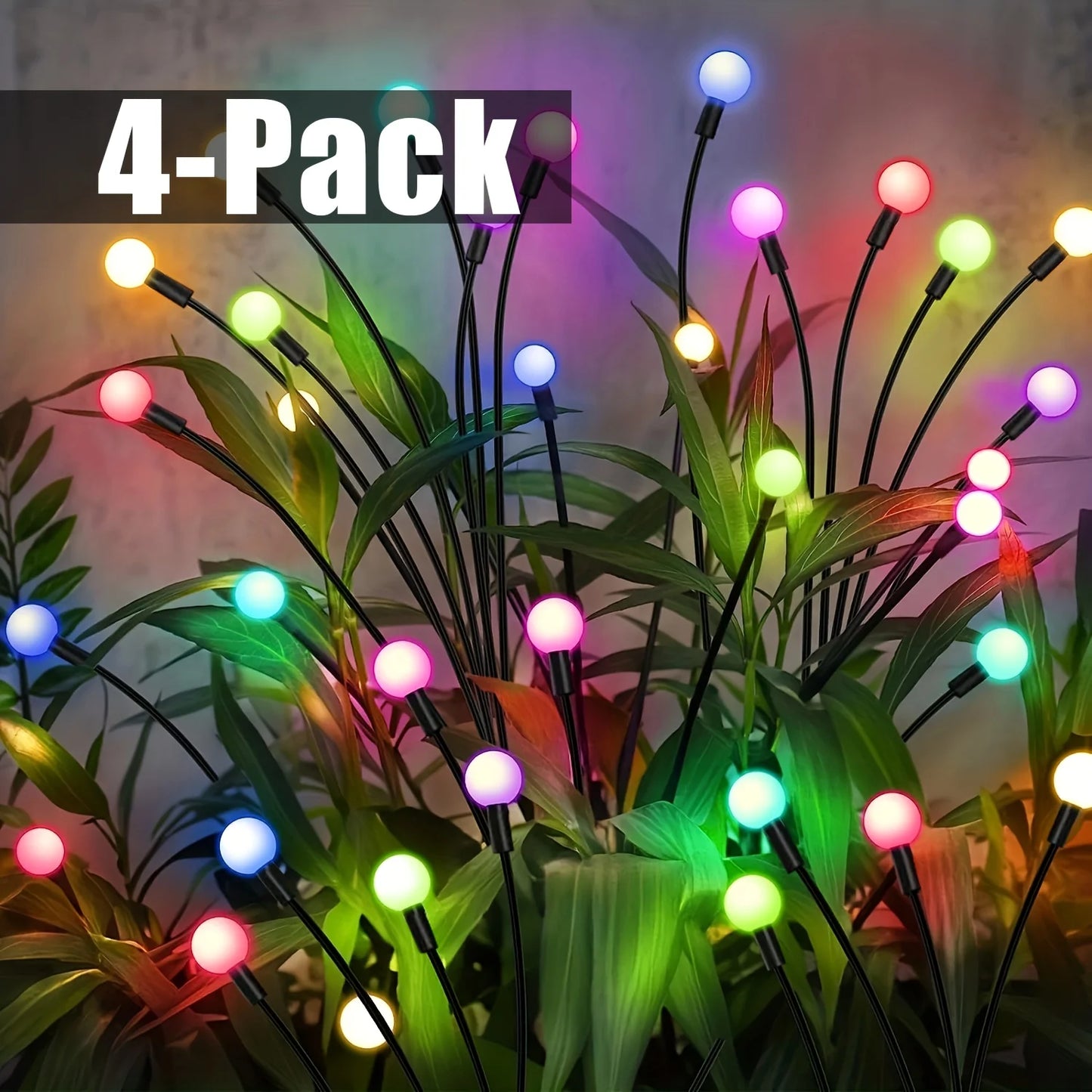 4 Pack 8 LED Solar Firefly Garden Light, String Lights for Festive Outdoor Decor, Sway by Wind