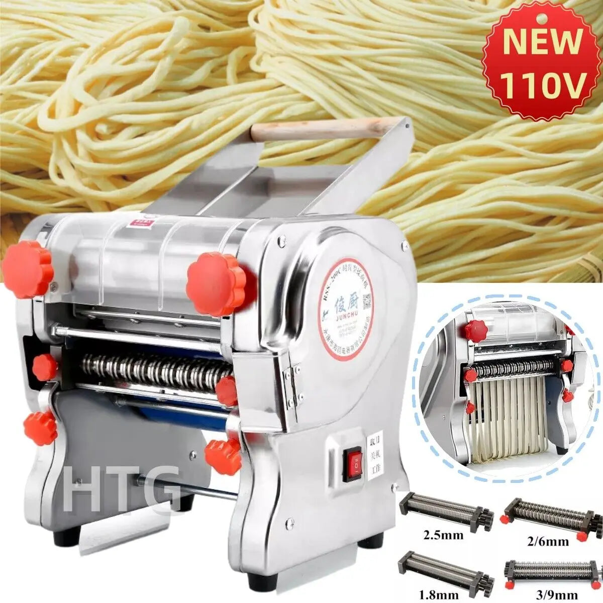 550W Electric Pasta Maker Noodle Machine Dumpling Skin Roller Steel Full Stainless Steel Dual Knife Noodle Maker For Commercial