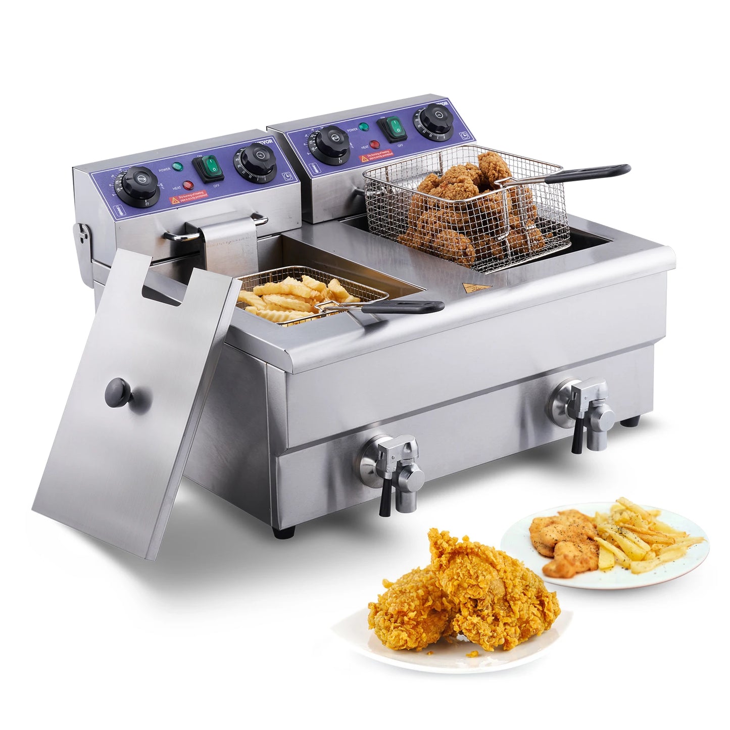 VEVOR 12L 5000W Electric Deep Fryer w/Dual Removable Tanks Commercial Countertop Fryer for Chicken French Fries Frying Chips - TrendForce25