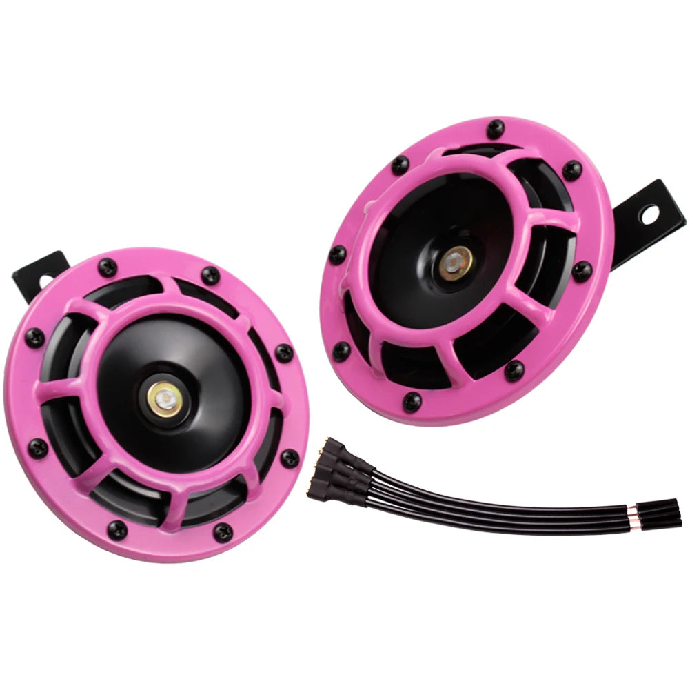 ALLREY 2Pcs Car Horn Multi-Color 12V Disc Electric Air Horn Kit Dual Tone Super Loud Alarm Singal Motorcycle Truck Warning Tool - TrendForce25