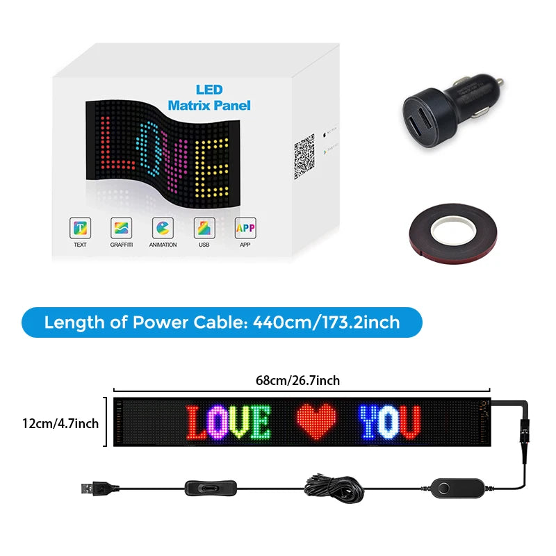Scrolling Bright Advertising LED Signs, Flexible USB 5V LED Car Sign Bluetooth App Control Custom Text Pattern ,Valentine's Day
