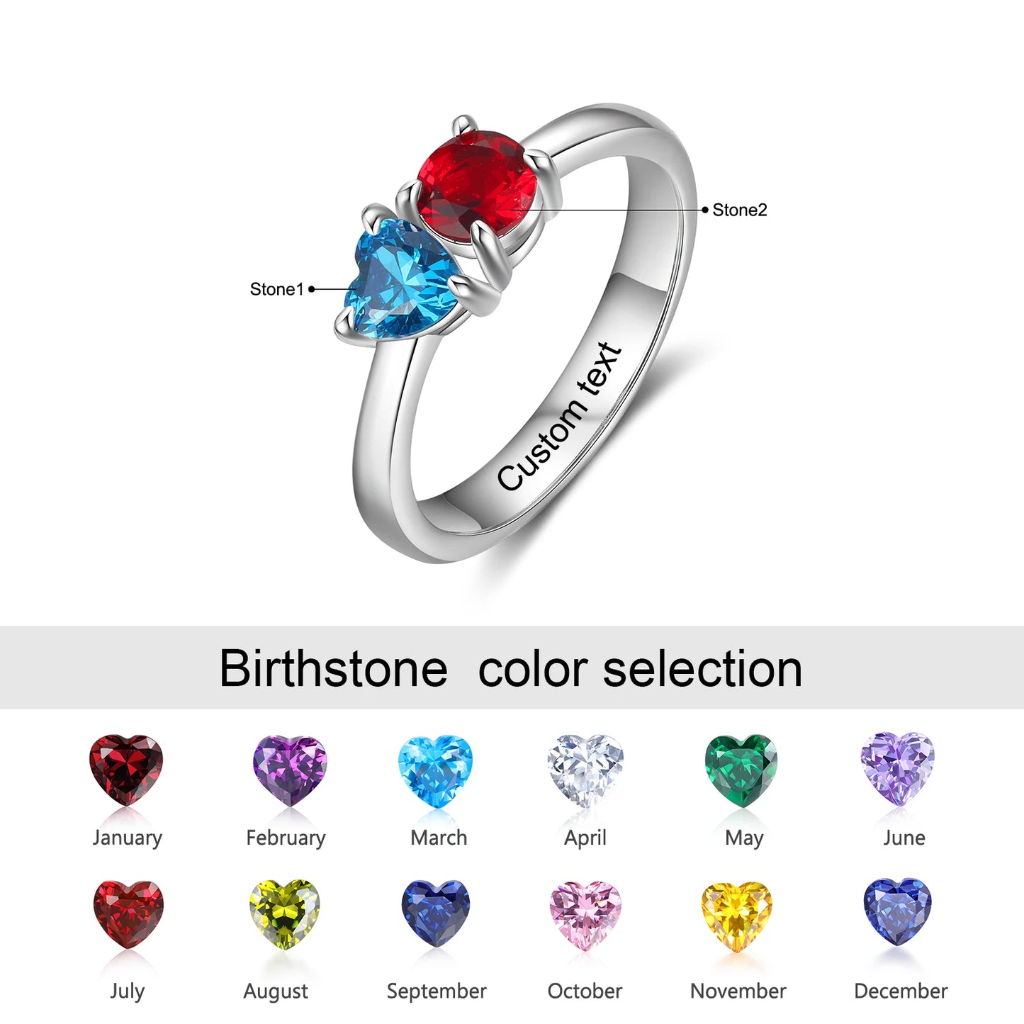 Customized Mothers Ring with Heart Birthstone Personalized Inlaid Engraved Rings for Women Engagement Promise Gift for Wife - TrendForce25
