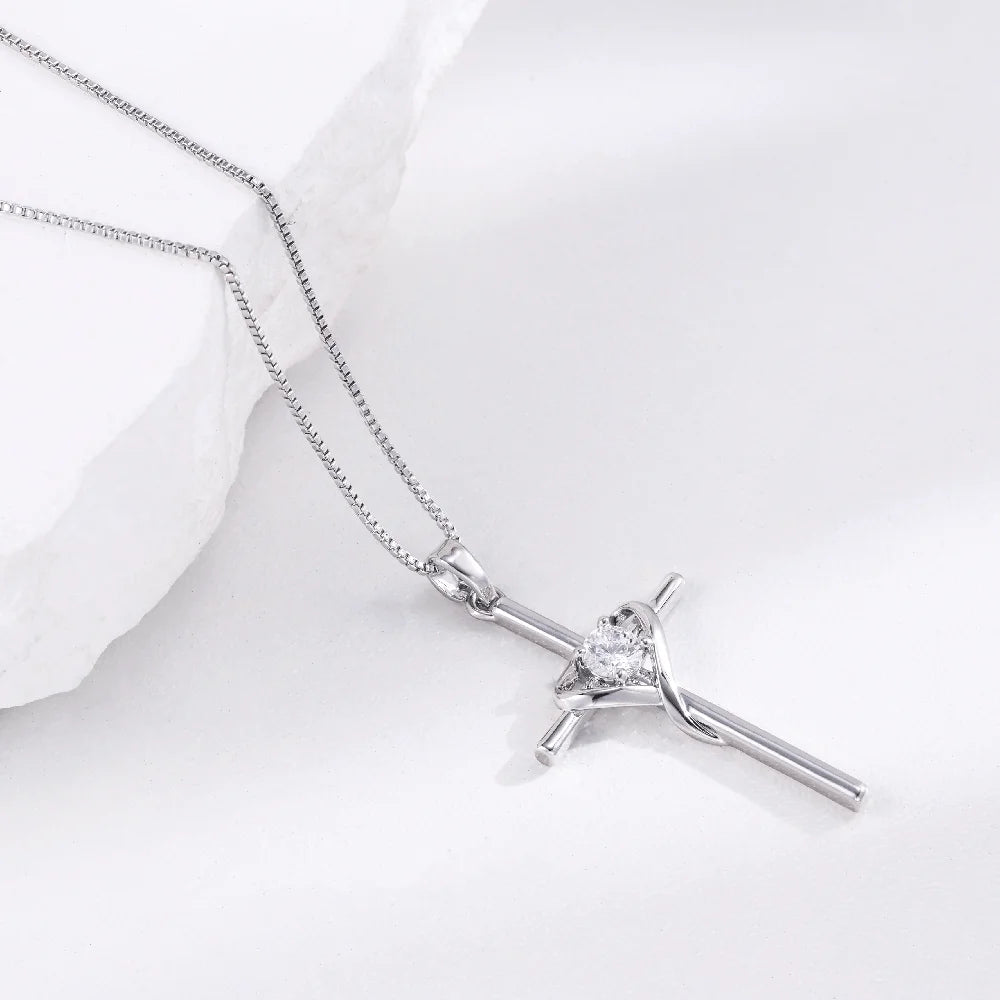925 Sterling Silver Cross Zircon Necklace Pendant for Women Wedding Jewelry Clavicle Chain Prayer Gifts Stock in USA Warehouse