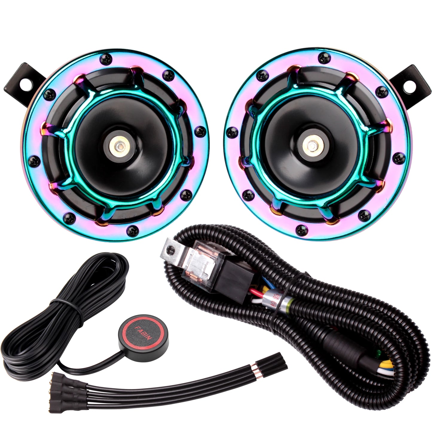 ALLREY 2Pcs Car Horn Multi-Color 12V Disc Electric Air Horn Kit Dual Tone Super Loud Alarm Singal Motorcycle Truck Warning Tool - TrendForce25
