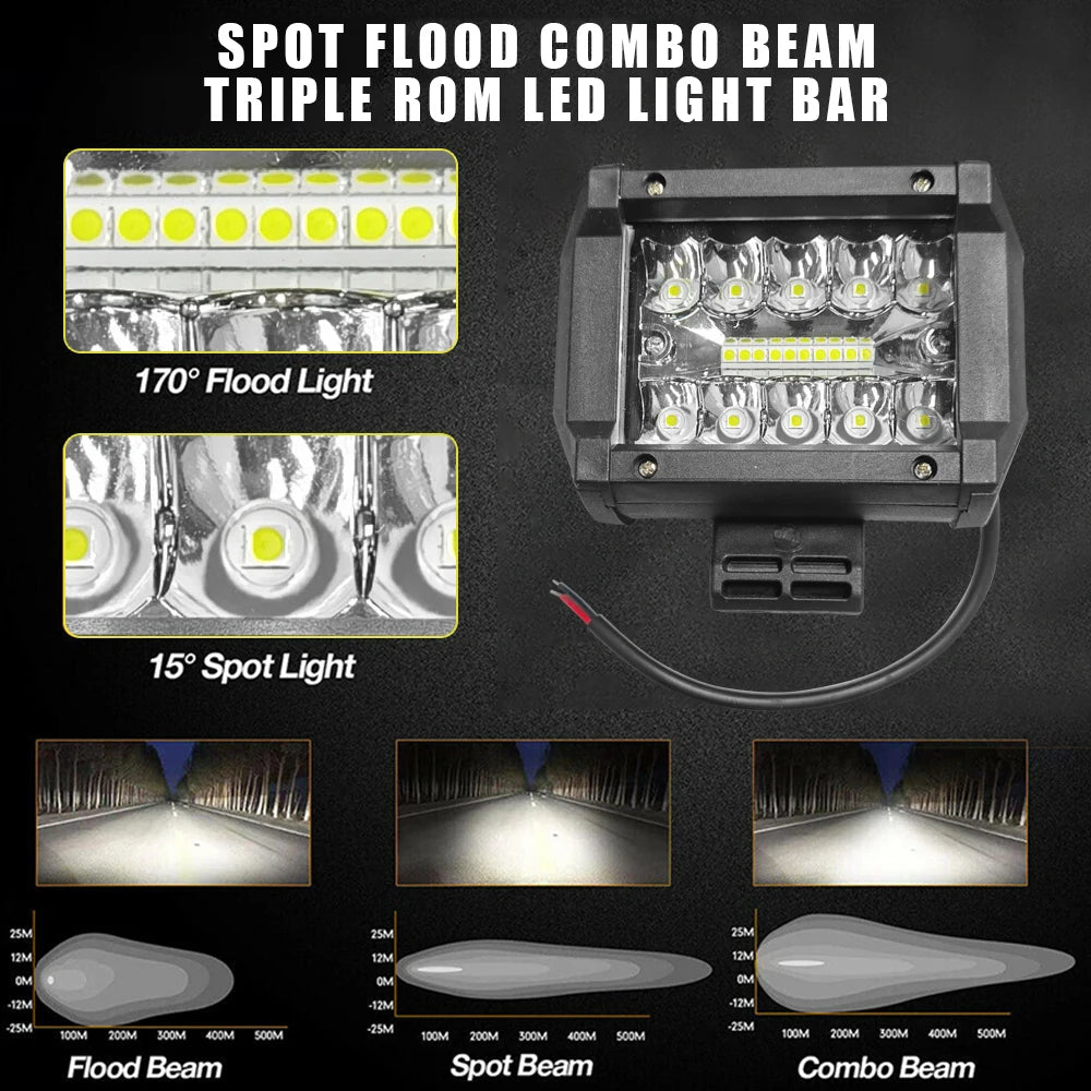 2/4 Pack 60W LED Car Work Light Bar, Dustproof LED Pods Light Bar, High-Brightness External Auxiliary Light Bar 12V Vehicles