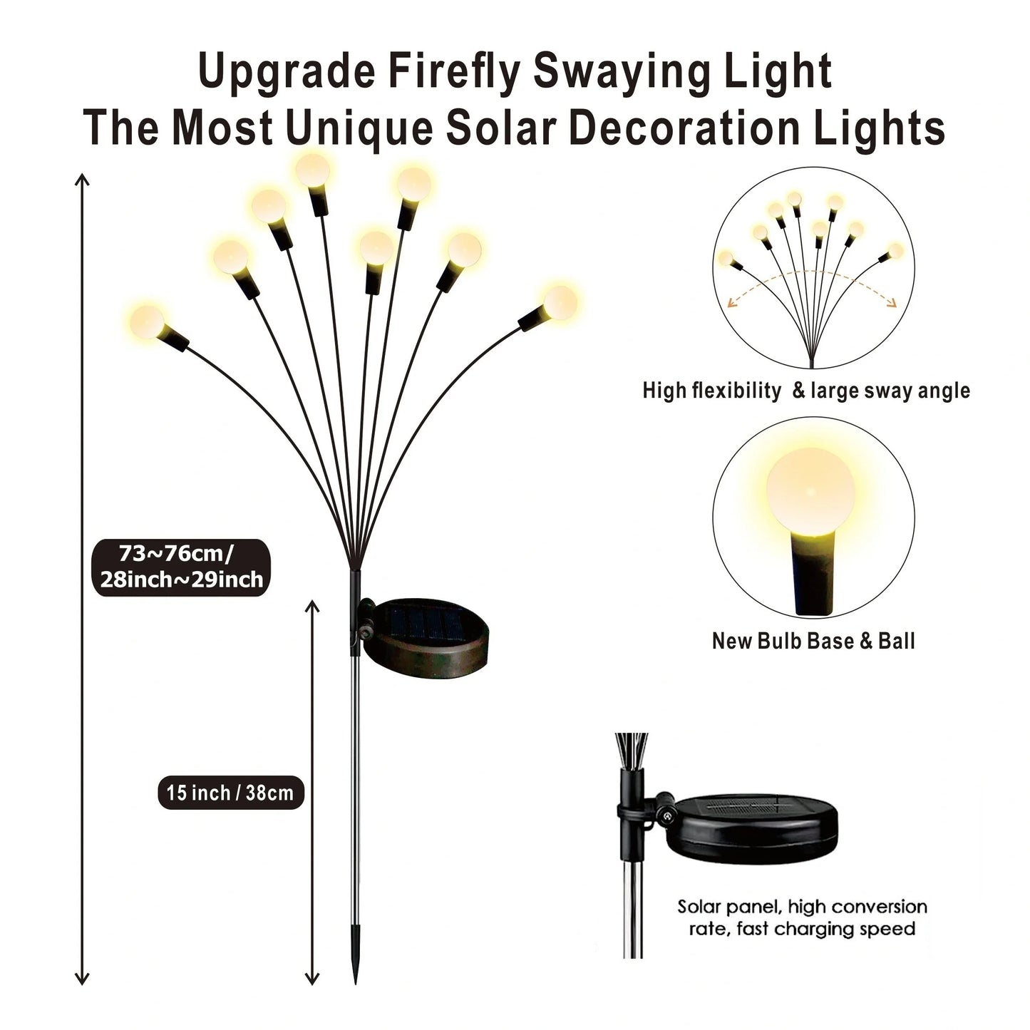 4 Pack 8 LED Solar Firefly Garden Light, String Lights for Festive Outdoor Decor, Sway by Wind