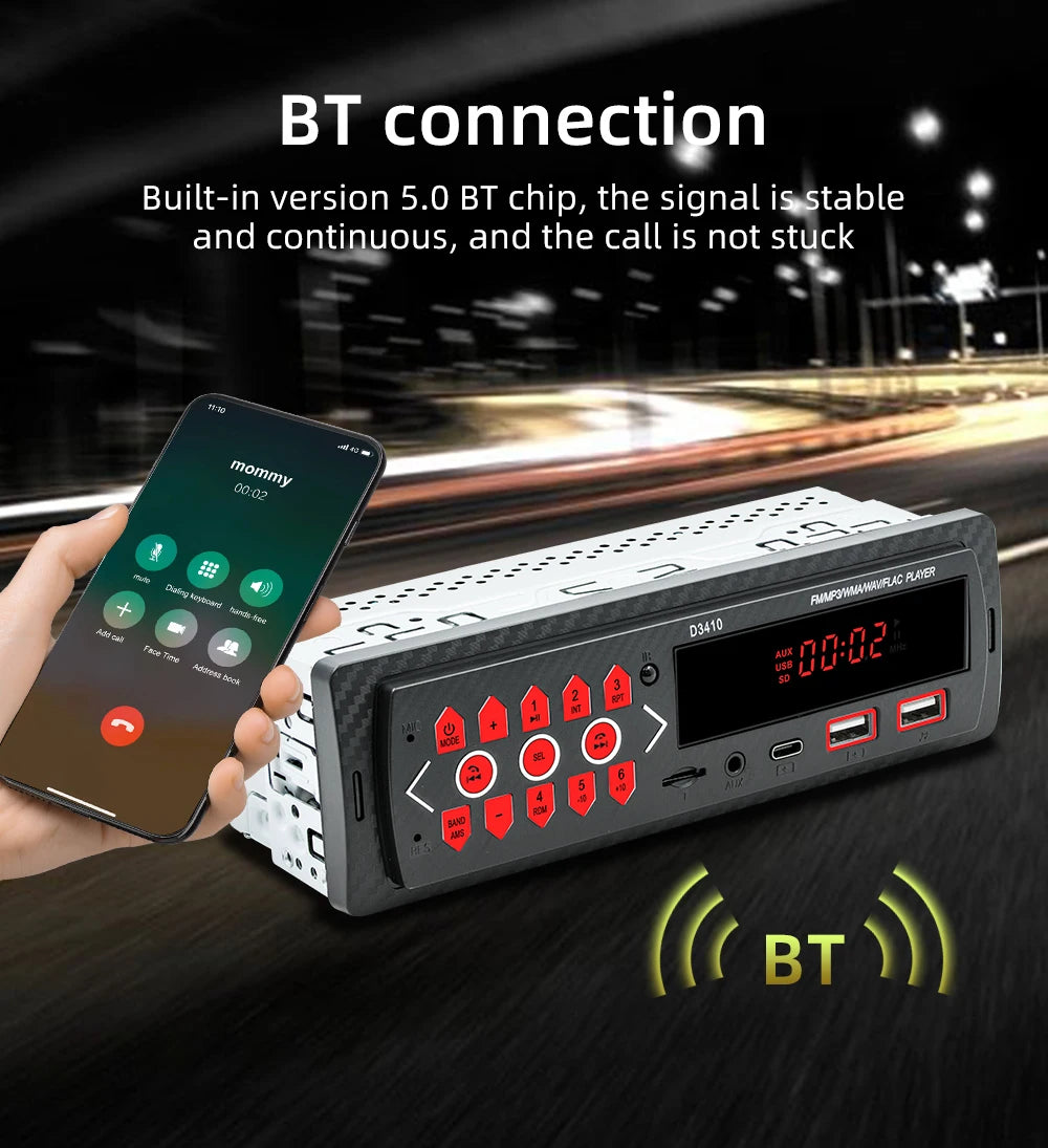 ESSGOO Car Radio 1 DIN Stereo FM Bluetooth MP3 Audio Player Cellphone Handfree Digital USB/SD With In Dash Aux Input
