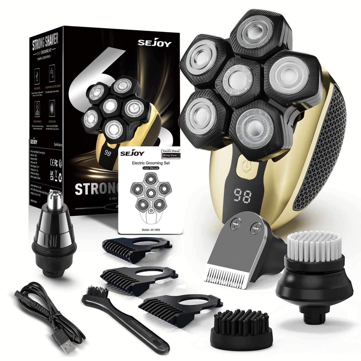 Sejoy 6D Floating Head Shavers for Men Bald Wet Dry Beard Hair Trimmer Multifunctional Rechargeable Bald Head Shaving Machine