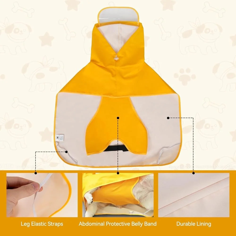 Adjustable Waterproof Dog Raincoat with Clear Hood Lightweight Pet Jacket with Leash Hole Perfect Outdoors Rainy Weather