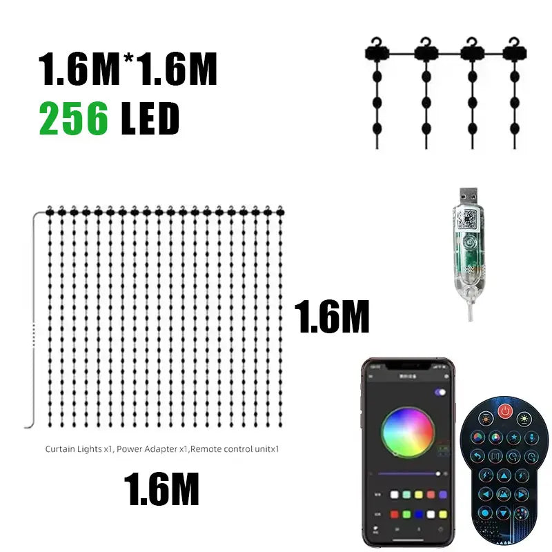 Smart RGB LED Curtain Lights RGB LED String Light AppControl USB DIY Text Animation Display Music Sync for Christmas Party Decor
