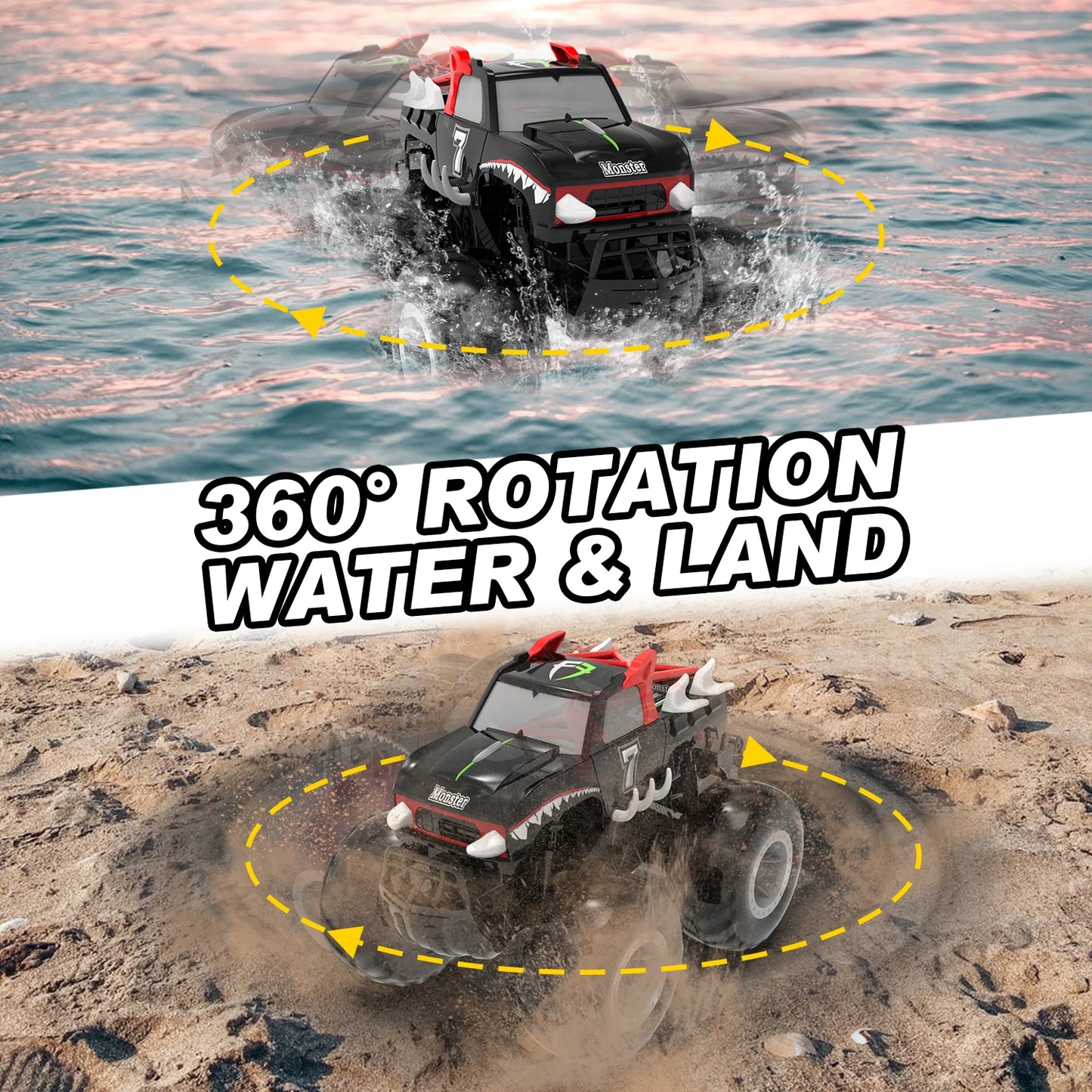 STEMTRON Amphibious Remote Control Car Toys for Boys 2.4 GHz 1:16 All Terrain Off-Road RC Car Waterproof RC Monster Truck