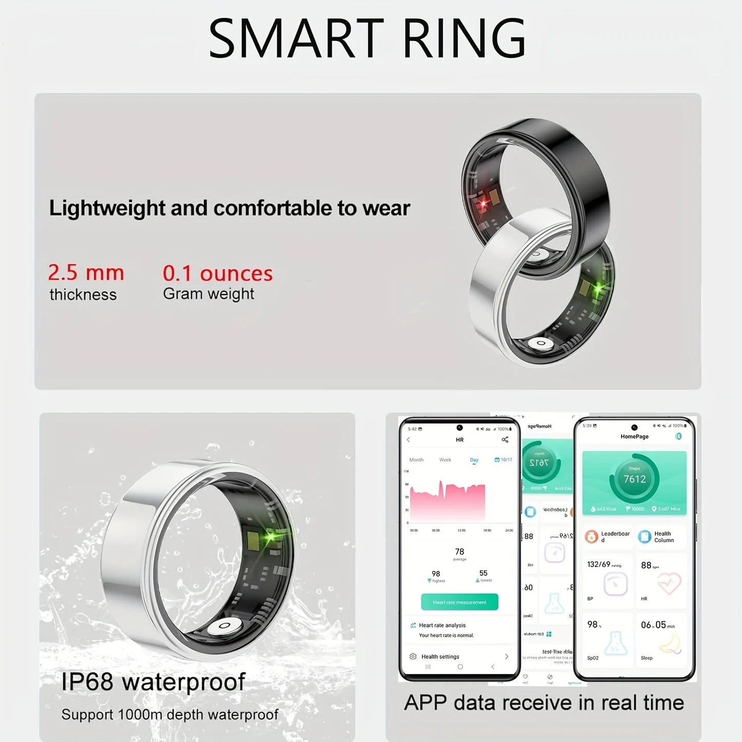 Smart ring, sleep tracking, motion monitoring, compatible with iPhone and Android, smart gift, suitable for women and men - TrendForce25