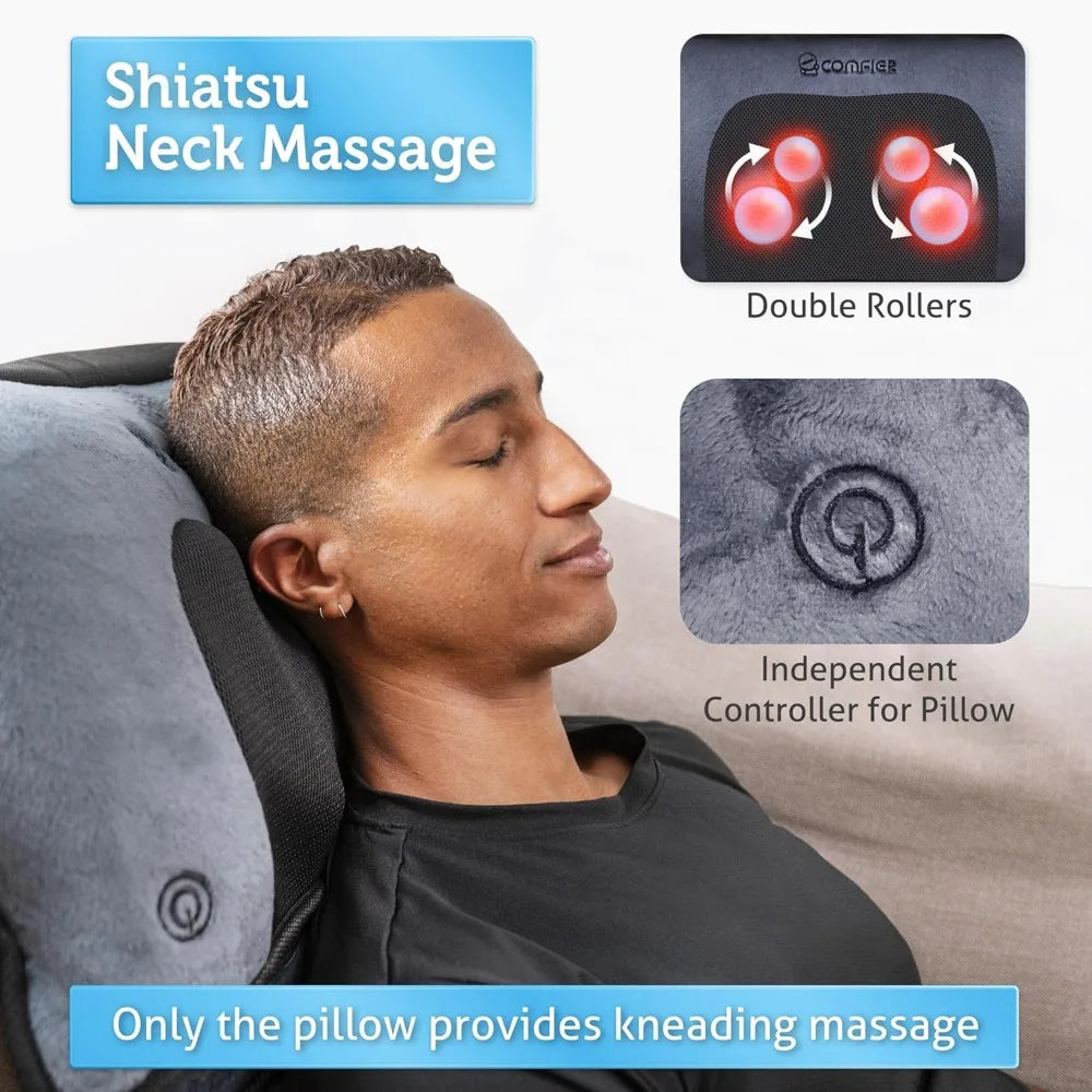 Full Body Massage Mat with Movable Neck Pillow, 10 Vibrating Motors & 4 Heating Pads, Back Massager, for Dad Men