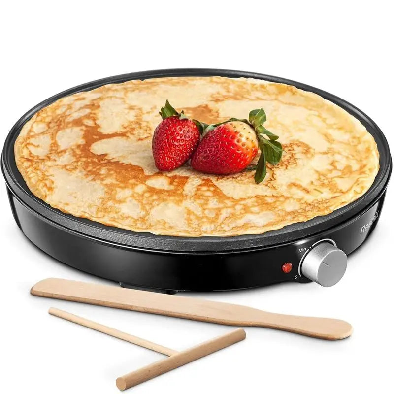 Crepe Maker Machine, Reemix Compact Pancake Griddle Precise Temperature Control, Nonstick 12” Electric Griddle