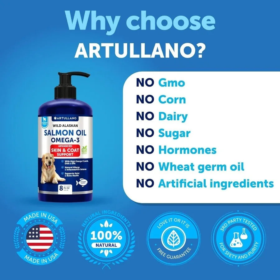 Salmon Oil for Dogs Omega 3 for Dogs 8 FL OZ Wild Alaskan Salmon Fish Oil Natural EPA DHA Fatty Acids for Skin Coat Allergy Joi - TrendForce25