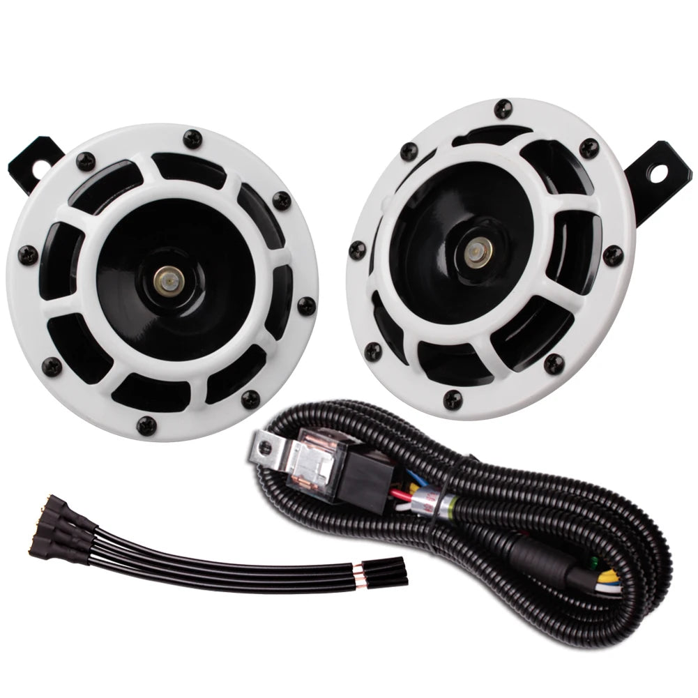 ALLREY 2Pcs Car Horn Multi-Color 12V Disc Electric Air Horn Kit Dual Tone Super Loud Alarm Singal Motorcycle Truck Warning Tool - TrendForce25