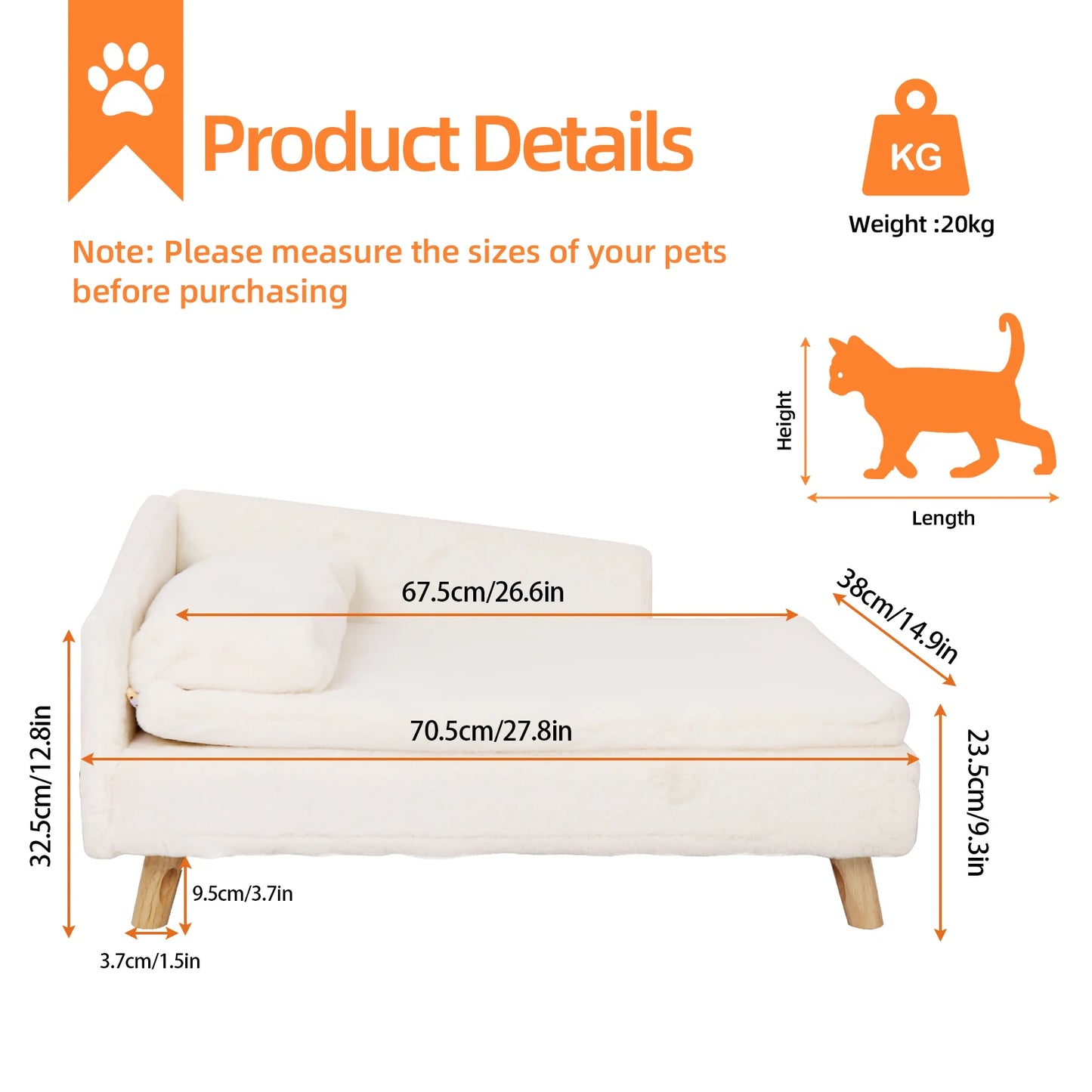 Elevated Pet Bed,Nordic Pet Stool Bed with Cozy Pad Waterproof,Pet Sofa Bed with Sturdy Wood Legs for Small Dog Kitten - TrendForce25