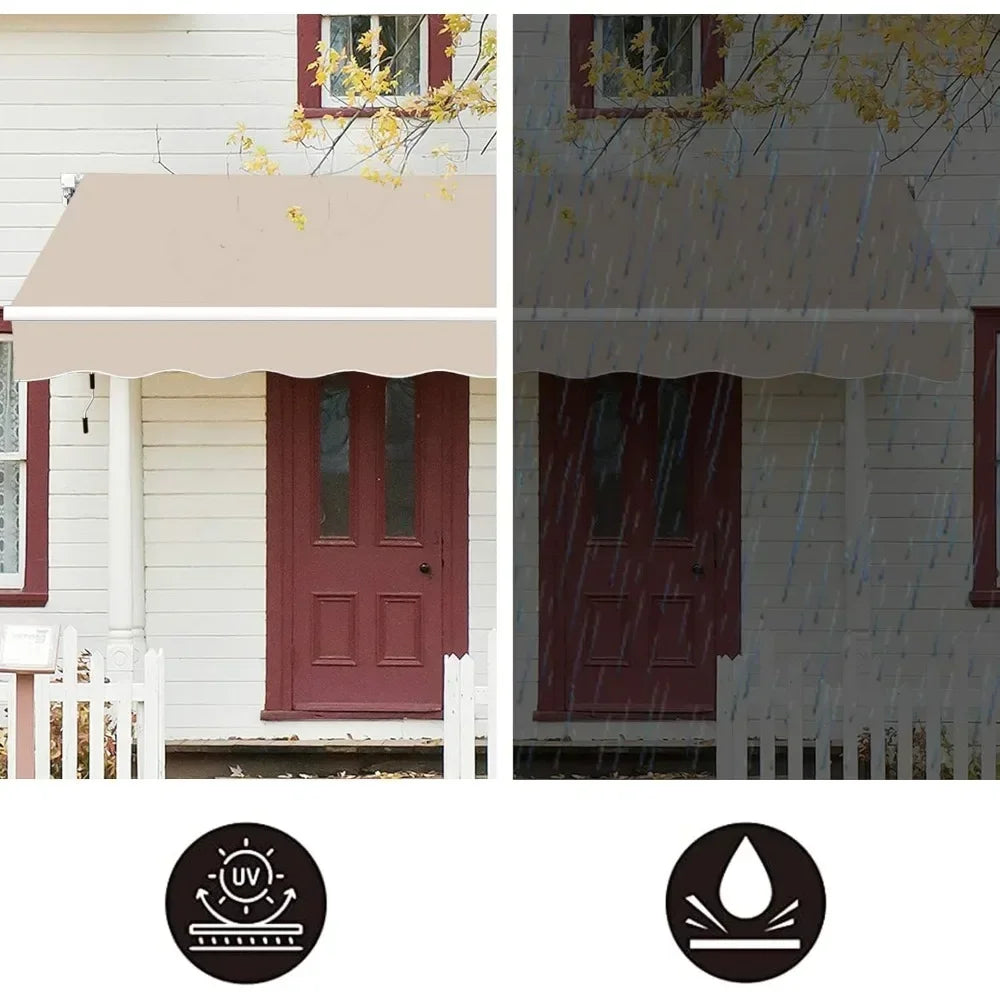 13.1'x8.2' Patio Awning, Retractable Awning with Crank Handle and Waterproof Polyester