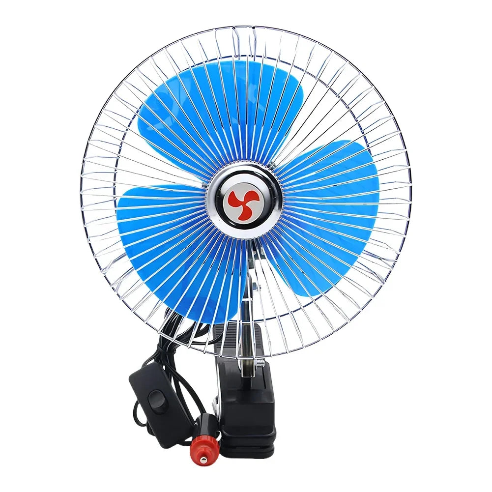 8 Inch Car Fan Electric Car Oscillating Fan Low Noise Air Cooling Fan 12V/24V 15W Rotation Clip Car Fan Vehicle Air Cooler
