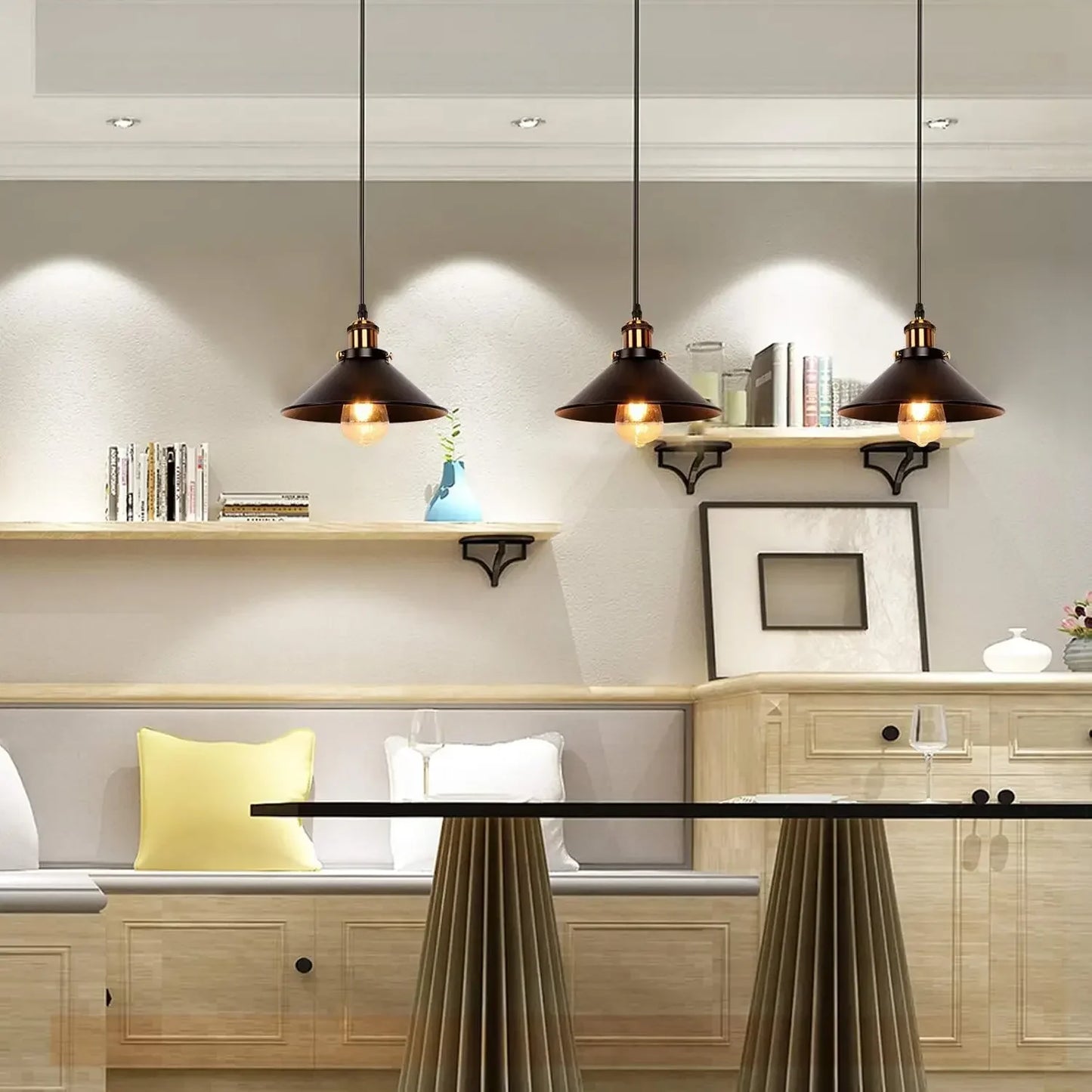 Newrays 3 Pack Industrial Retro Black Iron Kitchen Restaurant Bar Balcony Hanging Pendant Light