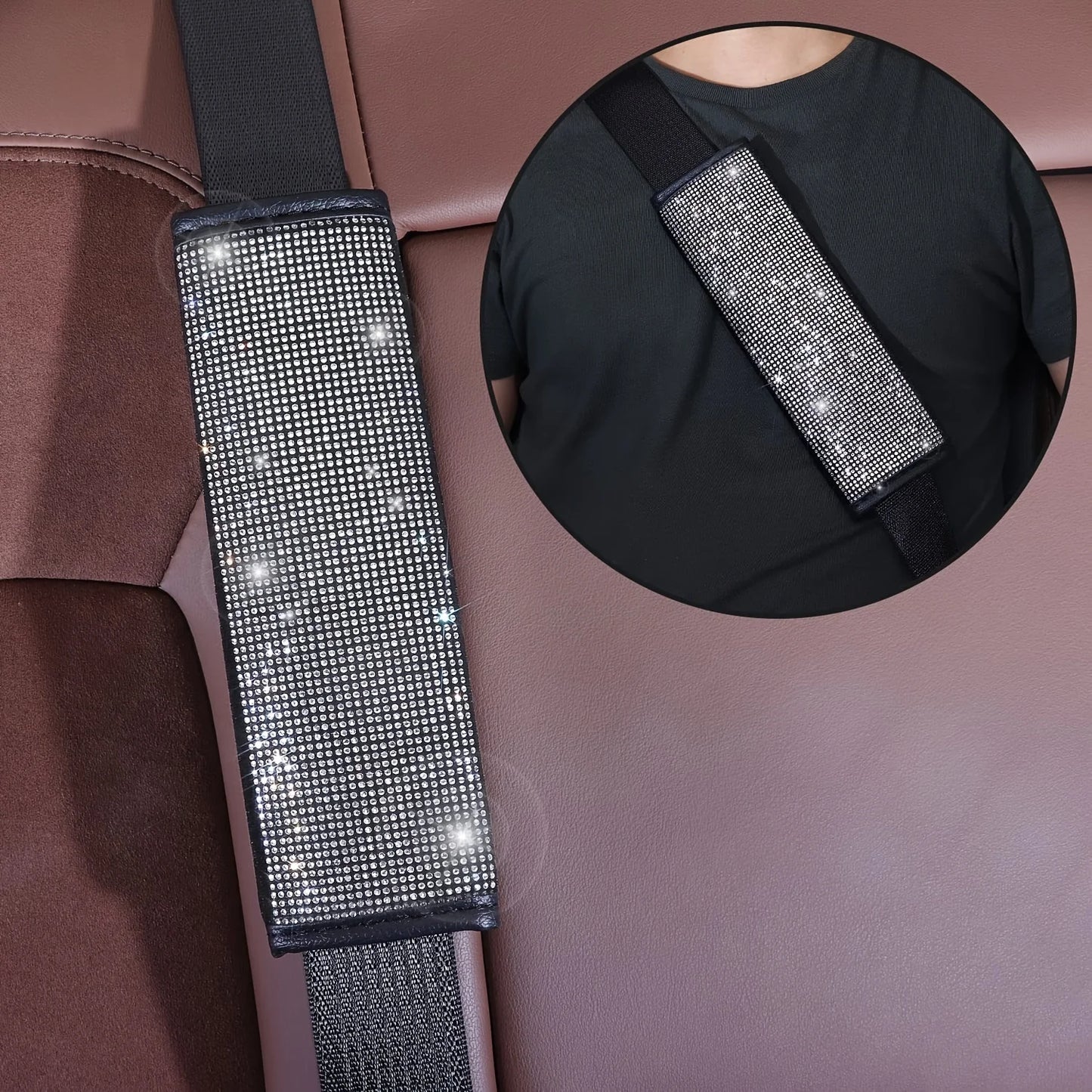 30 PCs Bling Car Accessories Set for Women, Steering Wheel Covers Universal Fit 15Inch, Seat Belt Covers, Armrest Cover