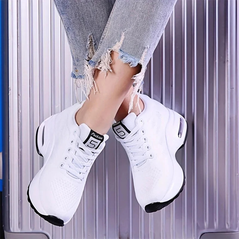 Women Sport Shoes Air Cushion Running Sneaker Comfortable Mesh Shoes Lace Up Breathable White Walking Shoes
