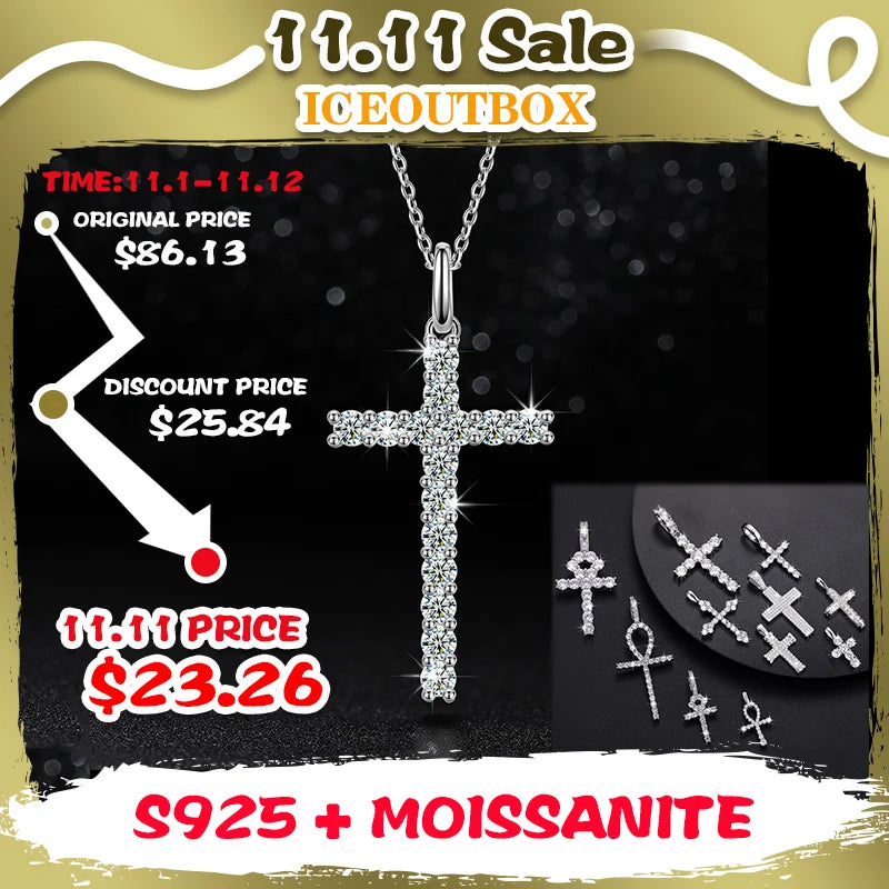 Exquisite Fashion 925 Sterling Silver Cross Pendant Moissanite Pendant Necklace For Men Women Hip Hop Jewelry Wholesale 2022 New - TrendForce25