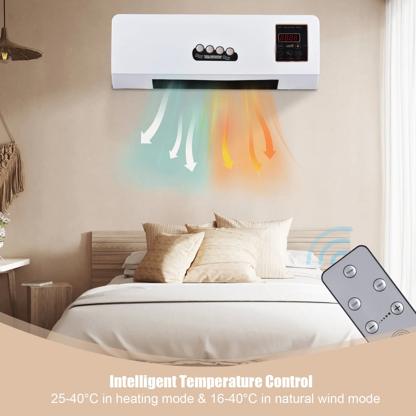 2-in-1 Air Conditioner Heater and Fan Combo Timing Wall Mounted Electric Fan and Space Heater Remote Control for Dormitory Home - TrendForce25