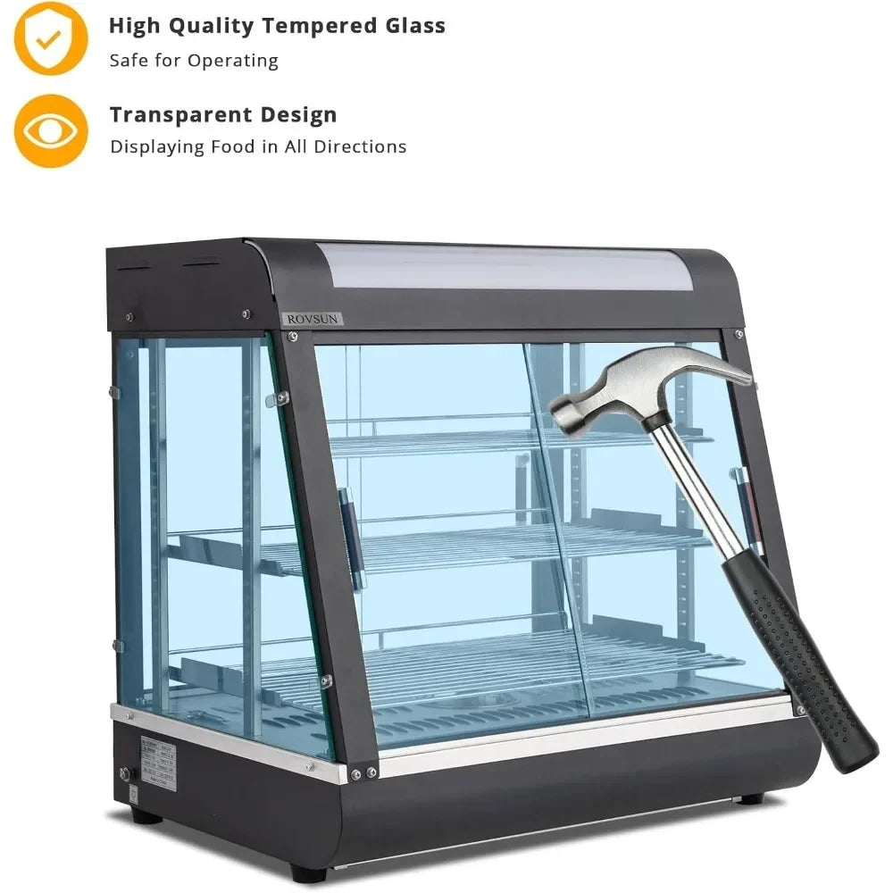 HOME-26" Commercial Food Warmer Display Pizza Warmer, 3-Tier Electric Countertop Food Warmer w/LED Lighting Adjustable Removable