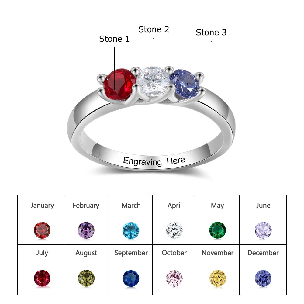 925 Sterling Silver Custom Name Rings for Women Personalized Engraving Mothers Ring with Birthstone Silver 925 Fine Jewelry Gift - TrendForce25