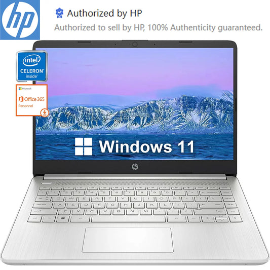 HP Newest 14" Business Laptop,Intel Celeron N4120,Up to16GB RAM,384GB Storage(128GB eMMC+256GB Micro SD),1Year Office 365,Silver - TrendForce25