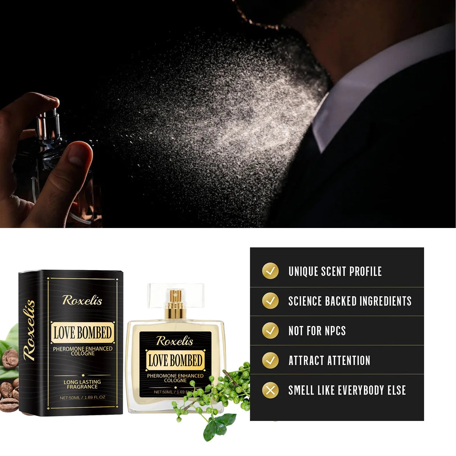 Roxelis 50ml Long Lasting Pheromone Cologne for Men Romantic Dating Fragrance Deodorant Mist - TrendForce25