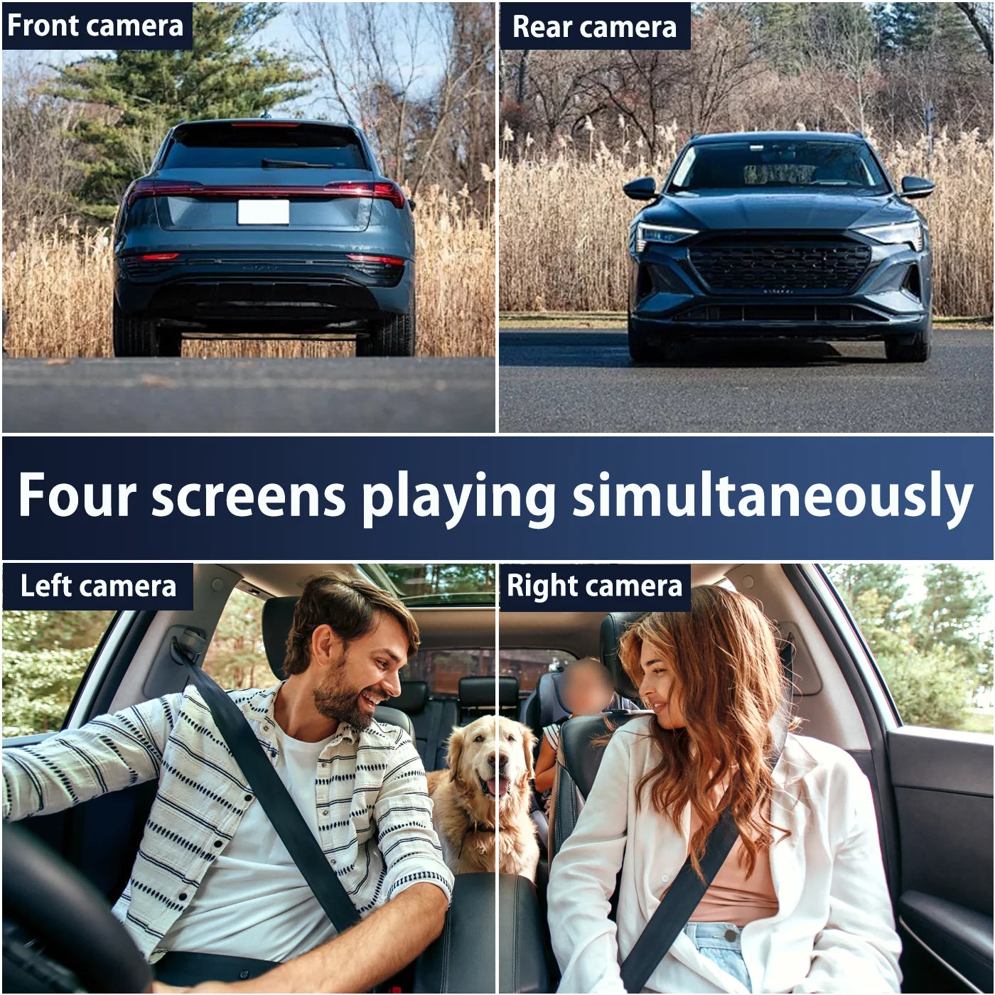 1080P 4-Channel Car DVR with HD Display, Front and Rear Cameras, Night Vision, G-Sensor Loop Recording - USB Rechargeable for Al