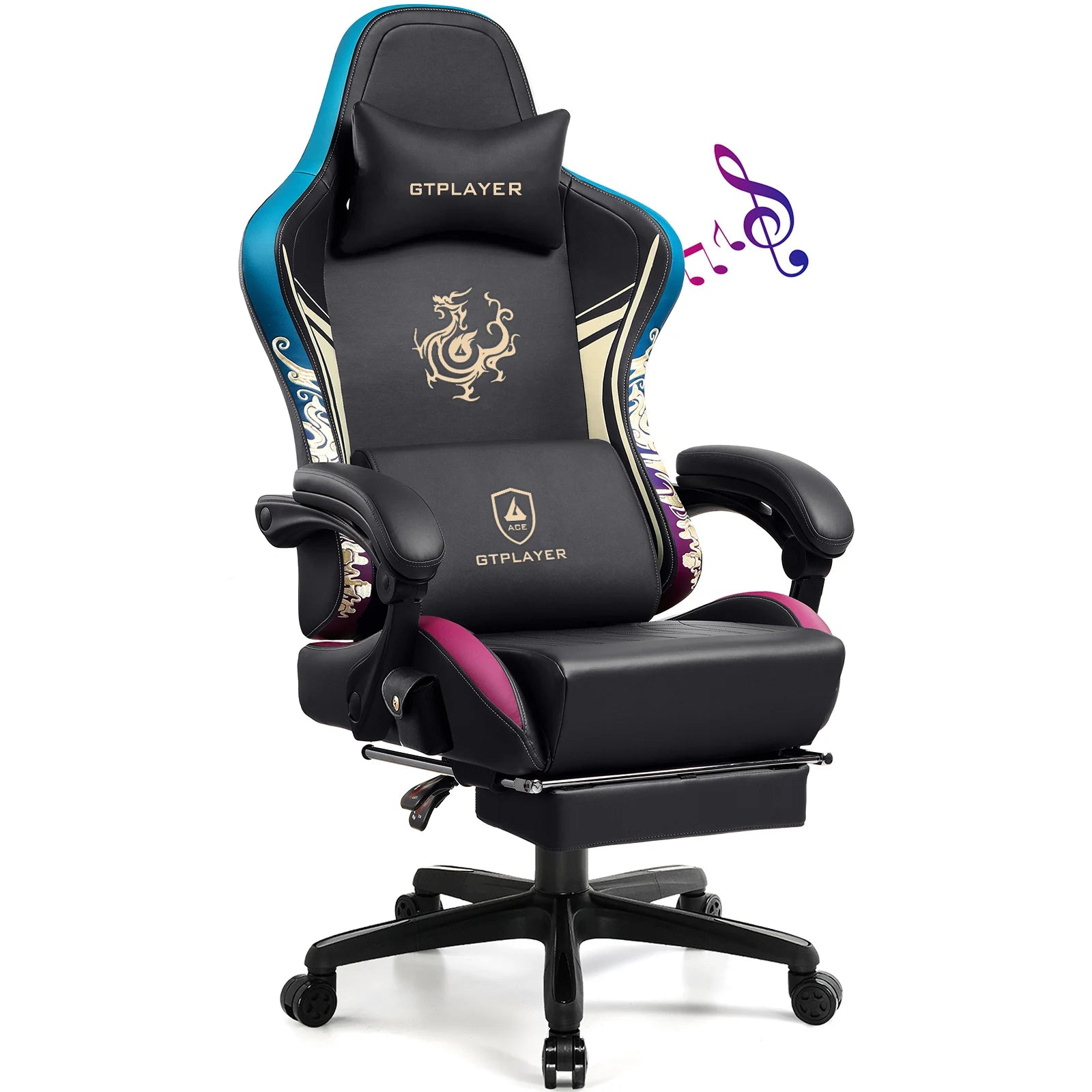 GTPLAYER Gaming Chair with Bluetooth Speakers, Footrest & Ergonomic Design, Dragon Series Video Game & Office Chair - TrendForce25